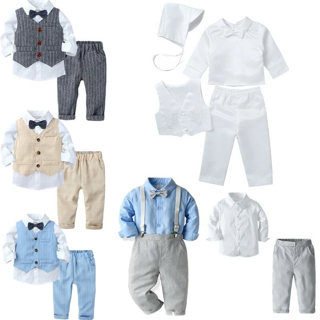 Baby Junge Gentleman Outfits Langarmshirt Weste Hosen Geburtstag Hochzeit Anzug