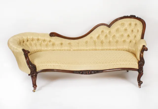 Antique Victorian Walnut Sofa Chaise Longue Settee 19th Century