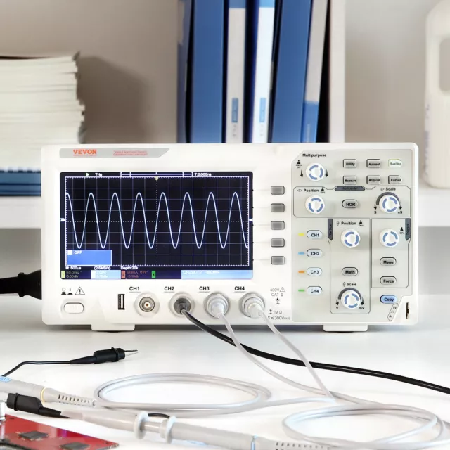 VEVOR Oscilloscope Numérique Taux d'Échantillonnage 1 GS/s 100 MHz 4 Voies LCD