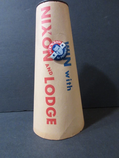 Vintage Wax Paper Cone Container Megaphone One Pint 1960 Nixon & Lodge With Pin