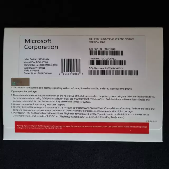 Microsoft Windows 11 Pro 64Bit English 1PK DSP OEI DVD