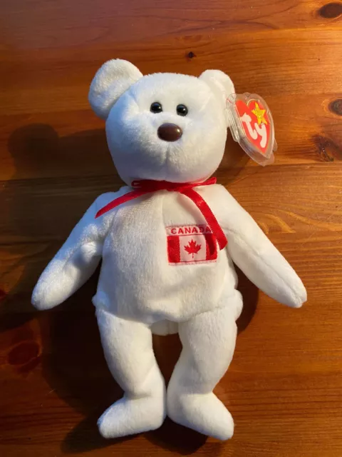 TY BEANIE BABY Babies Maple Canada Canadian White Bear DOB 1st