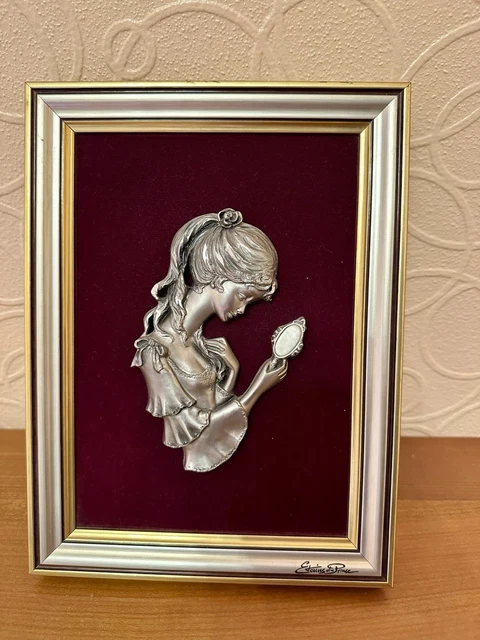 Tableau relief Etain du Prince profil femme cadrevintage collecti