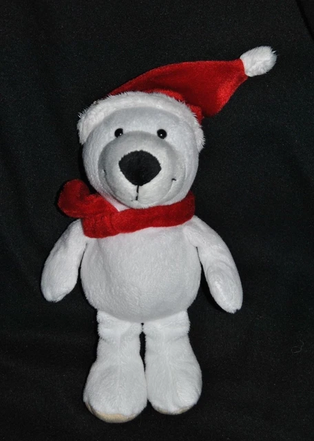 Peluche Doudou Ours KINDER FERRERO Père Noel Blanc Bonnet Rouge 24Cm TTBE 2Dispo