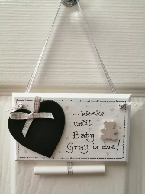 🧸 Handmade Personalised Baby Countdown Plaque Sign Gift Present Shabby Chic *