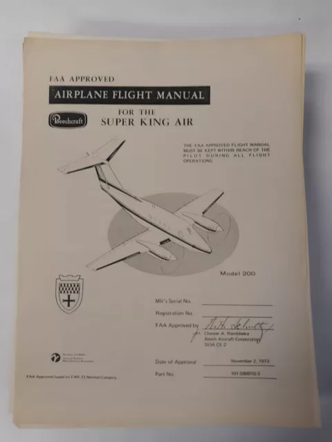 Beech Super King Air 200 FAA Approved Airplane Flight Manual Original