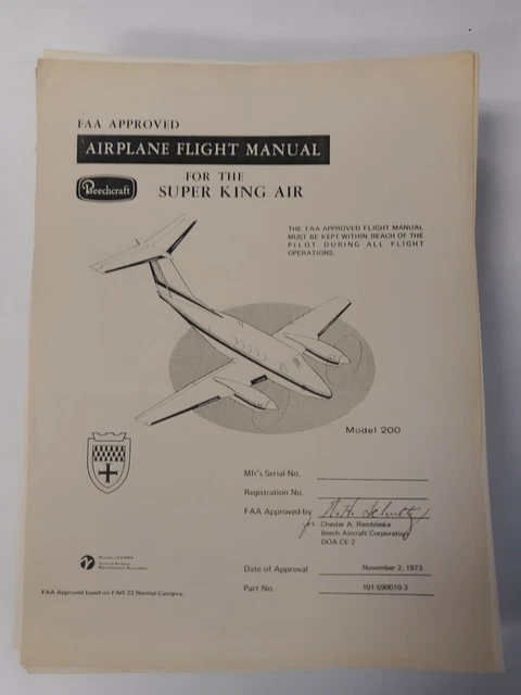 Beech Super King Air 200 FAA Approved Airplane Flight Manual Original Beech Super King Air 200 FAA Approved Airplane Flight Manual Original