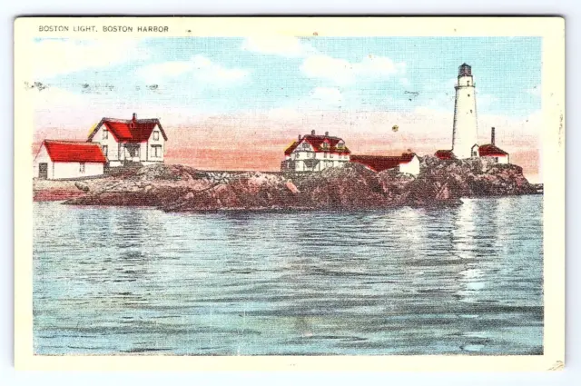 Postcard Boston Light Boston Harbor Massachusetts MA Light House