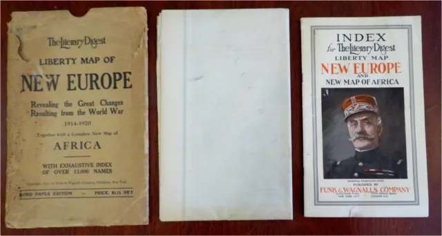 Post World War I Europe & Africa 1920 large 4' folding map w/ index & envelope 2