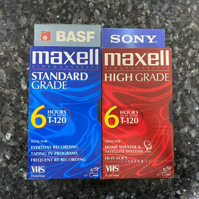 SONY BASF Maxell Premium Blank VHS Tapes 6 Hours T-120VR 4 Pack Brand NEW