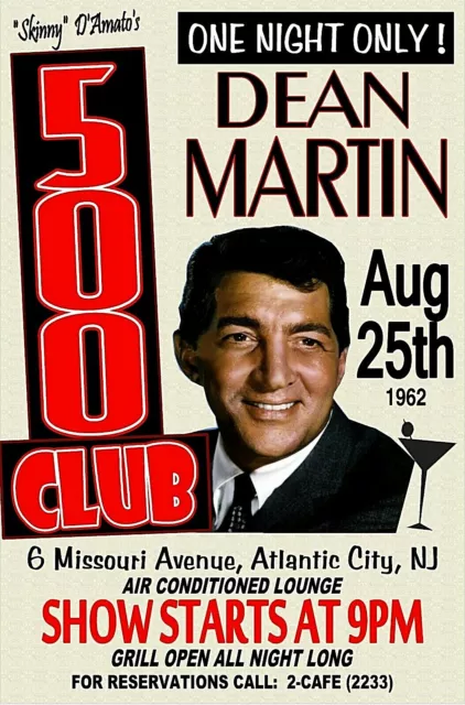 DEAN MARTIN 1962 500 CLUB POSTER Atlantic City NJ GIG POSTER SIGN