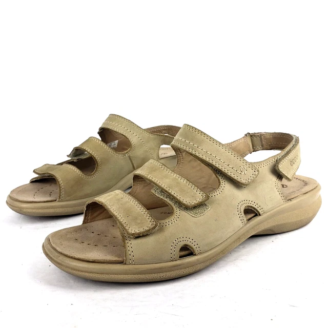 ECCO Babett Womens Leather Sandal Beige Comfort 3-Strap Walking Comfort size 9