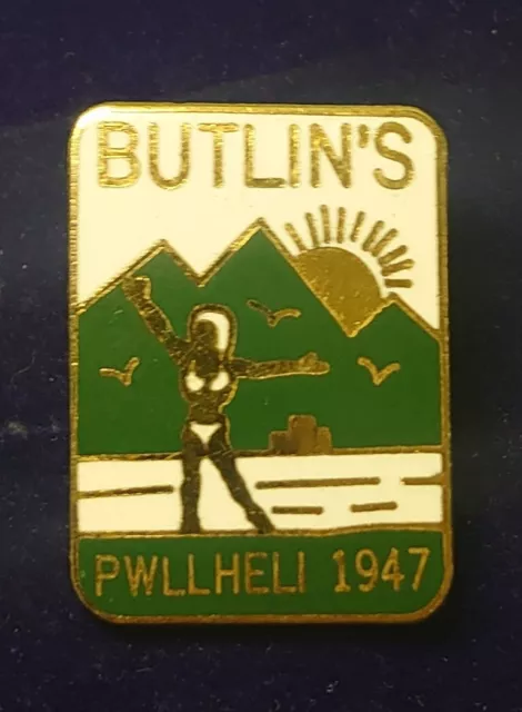 Butlins 1947 Pwllheli Holiday Camp Sun And Mountain Pin Badge Enamel