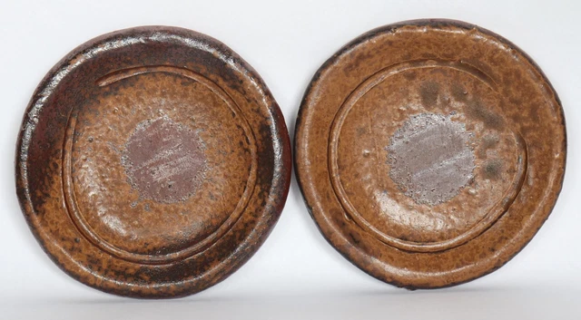 Japanese Pottery Bizen Ware Plate Signed Inari Tsukuru 12cm 4.72" Vintage 2pcs