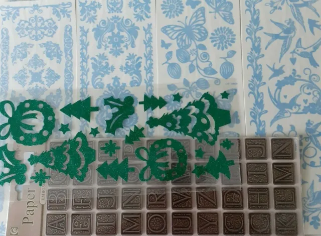Aquatransferbögen/Stickerbögen - 10,5x30,5cm , 2x Sticker(Weihnachten, Alphabet)