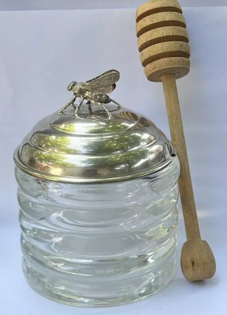 R. Blackington Signed Sterling Art Deco Bee Honey Pot Jar BIN134580