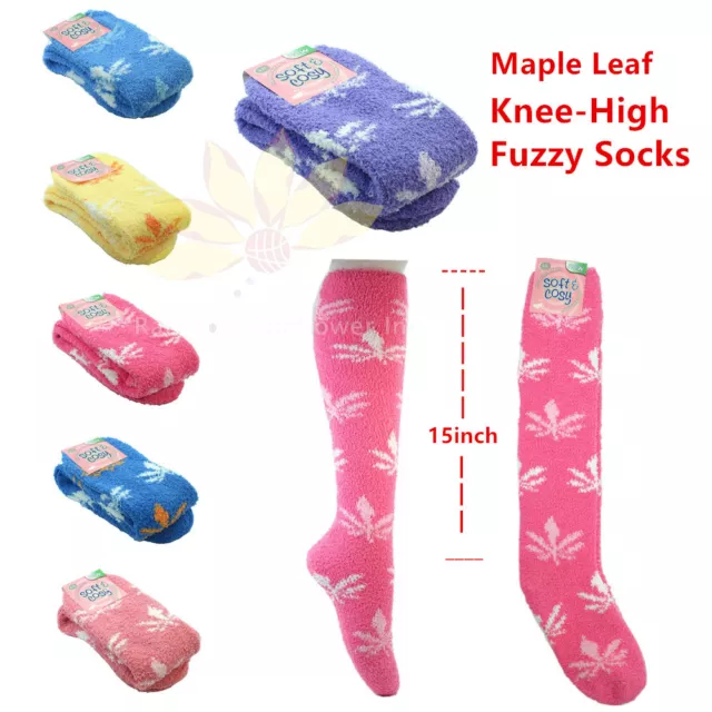 3~12pairs Women Girl Winter Socks Cozy Fuzzy Slipper Long Knee High Lot Maple