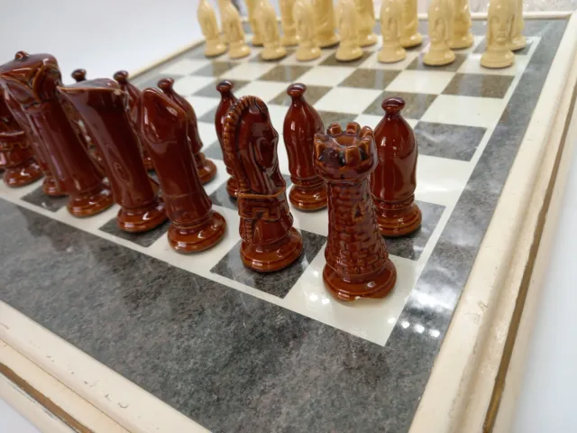 Chess Game Wood Marble Chessboard Ceramic Pieces Felt Chess Game 2