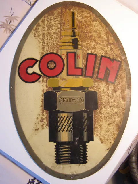 Ancienne Tôle peinte Bougie d'allumage COLIN automobilia