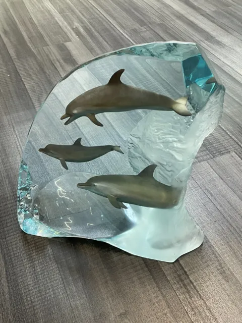 ROBERT WYLAND Signed Dolphin Wonder Lucite Shark Fin Sculpture - $15K APR w/ CoA