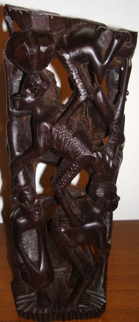 Vtg African Trible Carved Figures Slaves Tiki Ebony Art