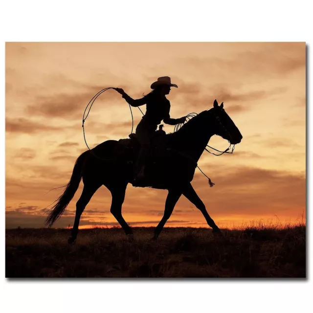 Cowgirl Silhouette by Leacock Gallery-Wrapped Canvas Giclee Art (22 in x 28 in)