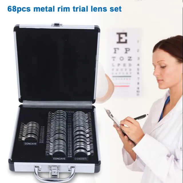 Pro Optical Trial Lens Set Metal Rim Optometry Kit with Box Trial Frame 68Pcs