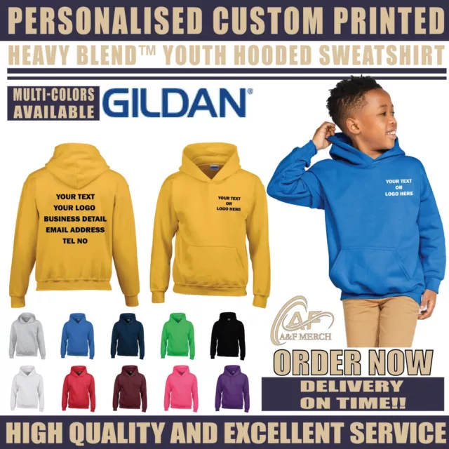 Personalised Custom Gildan Heavy Blend Youth Children Hooded Sweatshirt GD57B