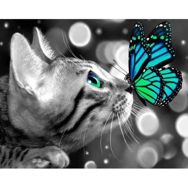 11CT Full Cross Stitch Cat Kiss Butterfly Stamped DIY Animal Printed Needlework