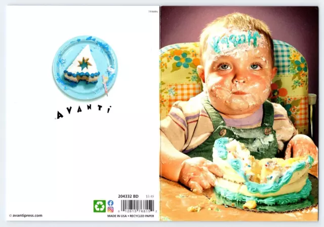 AVANTI BABY EATING ALL THE BIRTHDAY CAKE GREETING CARD New w/ Envelope Humor CF6 3