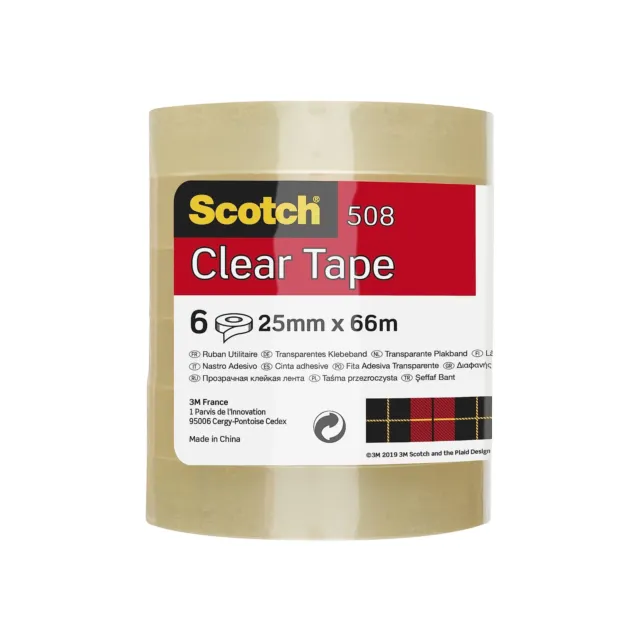 Scotch Clear Tape, Pack of 6 Rolls, 25 mm x 66 m - Strong and Sticky Tape for Ge