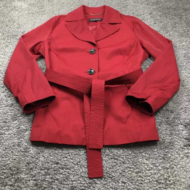 Ellen Tracy Womens Jacket Size L Red Rain Button Front Belt Pockets Lined NWOT