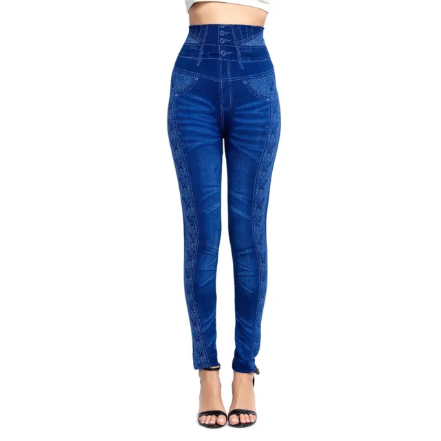Women's Denim Print Fake Jeans Look Like Leggings Sexy Stretchy