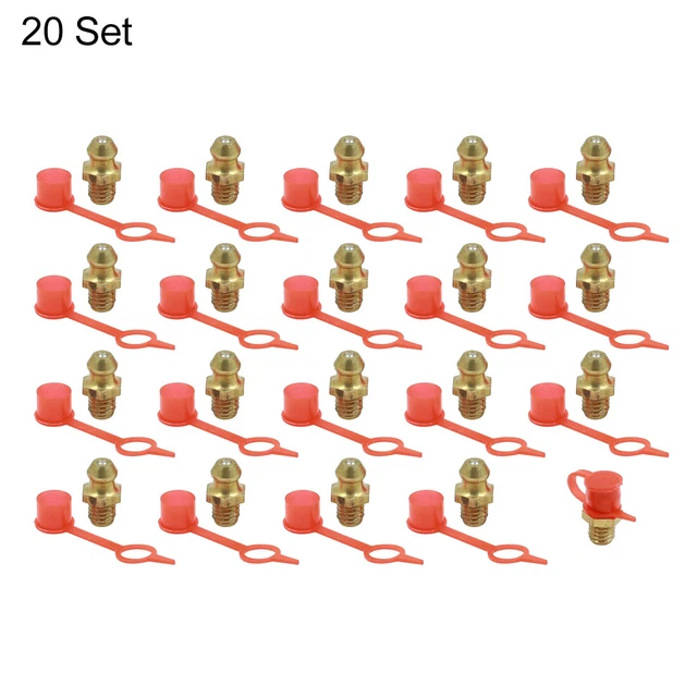M6 Brass Thread Straight Grease Nipple Fittings with Red Dust Cap for Car 20 Set