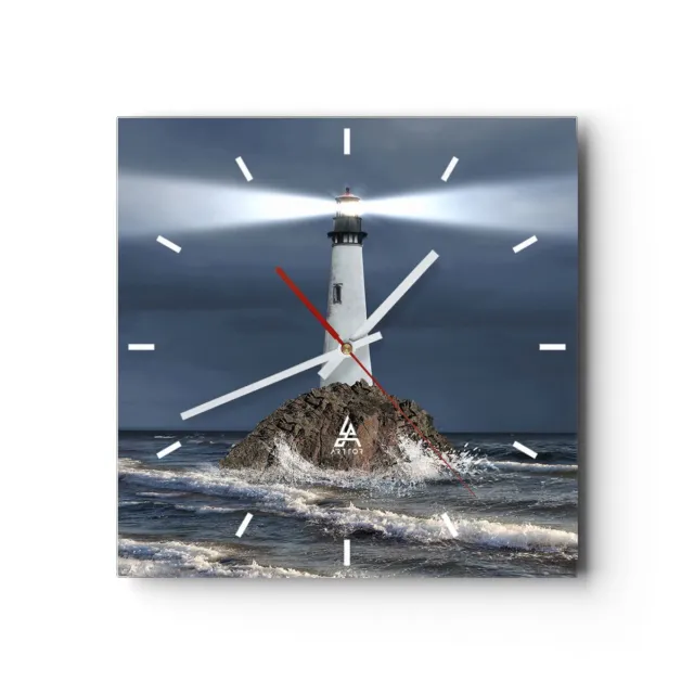 Horloge murale en verre 30x30cm Silencieuse phare mer Wall Clock Decoration