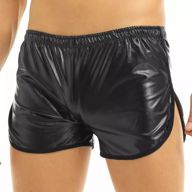 Homme Lingerie Short Boxer en Faux Cuir Maillot de Bain Pantalon avec Poche Noir