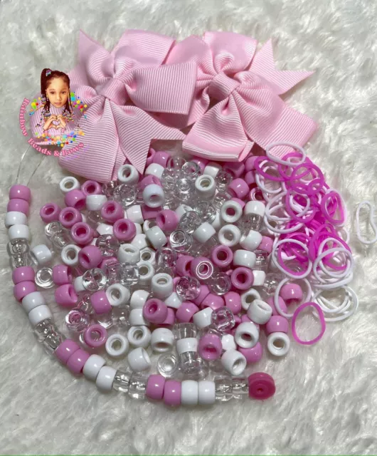 Children Pink Hair Beads Braids Accessories Acrylic Beads Pony Beads Hair Bows