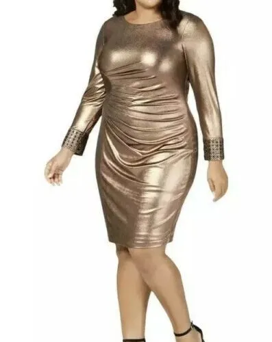 Calvin Klein Women's Bronze Knee Length Jeweled Bodycon Dress Size 18W