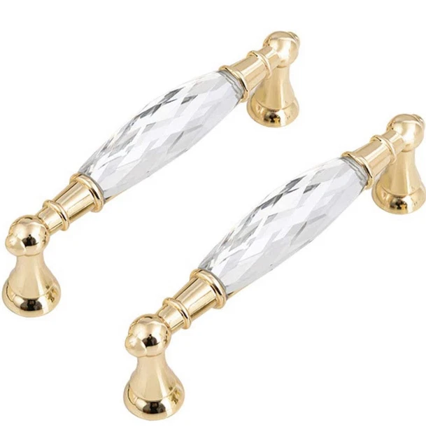 MFYS 2 Pcs 5.00'' Hole To Clear Crystal Cabinet Handles Drawer Pulls Dresser -