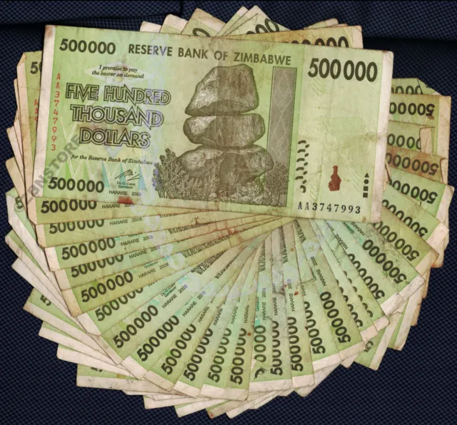 500,000 Zimbabwe Dollars x 30 Banknotes Bundle Authentic 2008 Currency 30PCS Lot