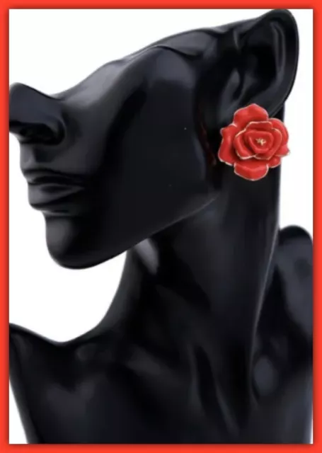 Betsey Johnson Lovely Red Enamel Rose Flower Earrings NWT