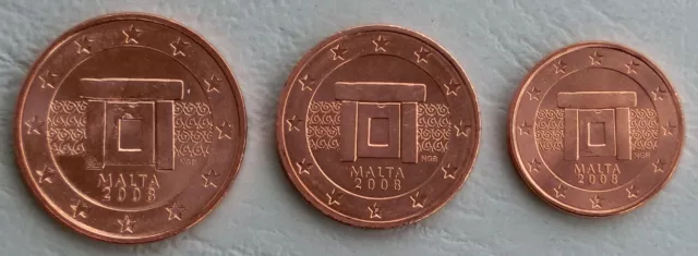 1+2+5 Cent Kursmünzen Malta 2008 unz