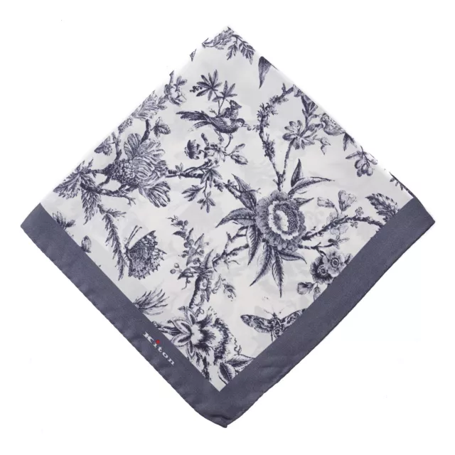 Kiton Napoli Darker Gray Victorian Floral Print Silk Pocket Square