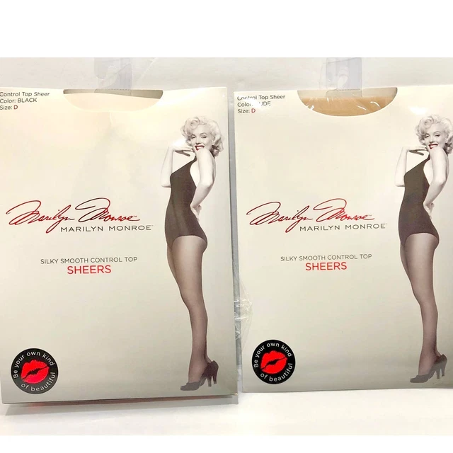 Marilyn Monroe  Silky Smooth Control Top Sheer Stockings Set of 2  Black Nude