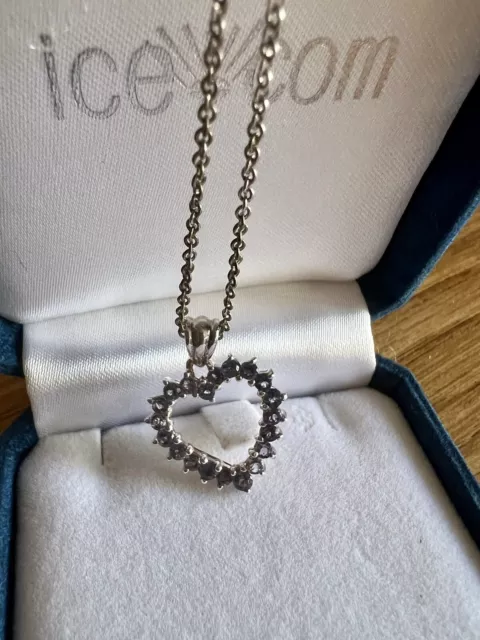 Sterling Silver Open Heart Tanzanite Pendant Necklace Vintage Ice.com Original 2