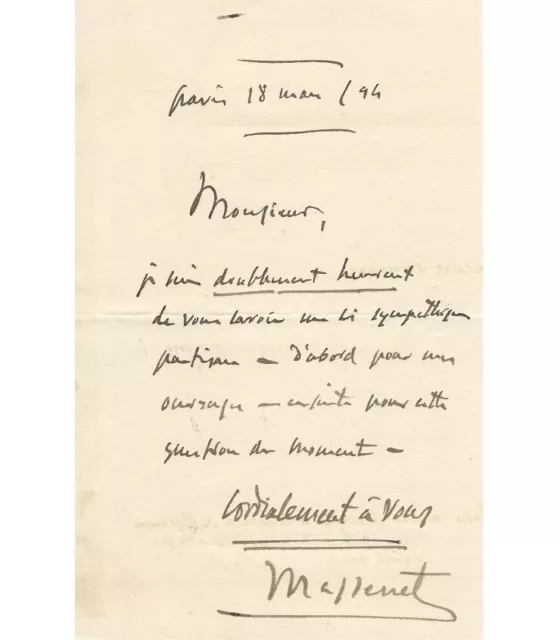 MASSENET Jules, compositeur. Lettre Autographe (E 10735)