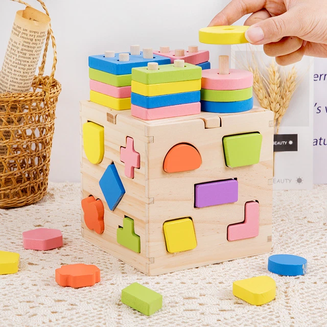 Color Wooden Shape Sorter Board Game Geometric Stacking Sorting Educational Toy