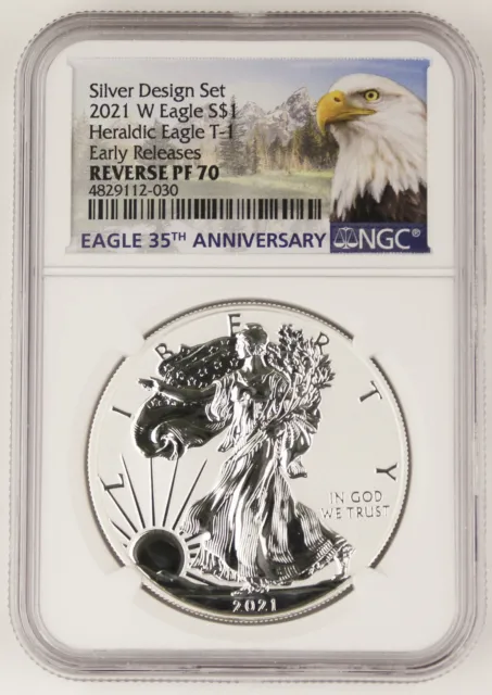 2021 W $1 Dollar Reverse Proof Silver Eagle Coin Type 1 NGC PF70 Early Releases