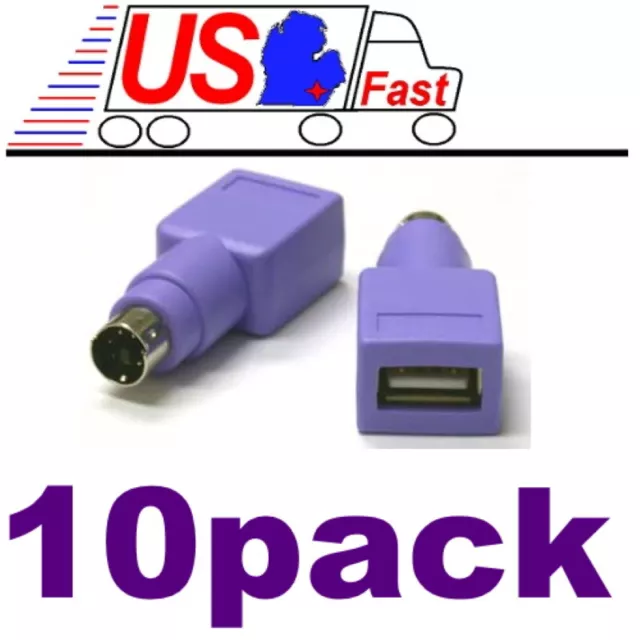 Lot10 USB A Female Jack~PS2 6pin Mini DIN Male Plug Keyboard port Adapter{PURPLE