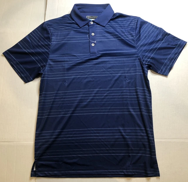 PGA Tour Pro Series Men's Blue Striped Golf Polo Short Sleeve Shirt Size Small